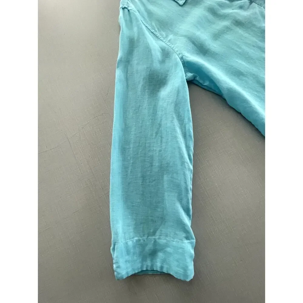 Lilly Pulitzer Sz L Pop Over Tunic Top Blue Linen Preppy Breathable Beach Resort